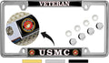 USMC Veteran Domed Chrome Thin Top Metal License Plate Frame