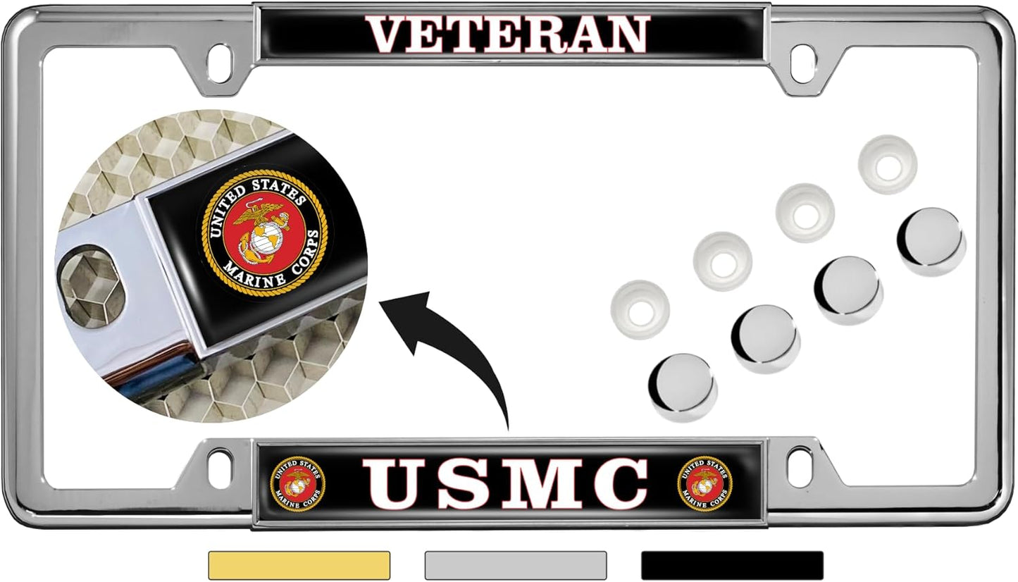USMC Veteran Personalized Narrow Chrome License Plate Frame