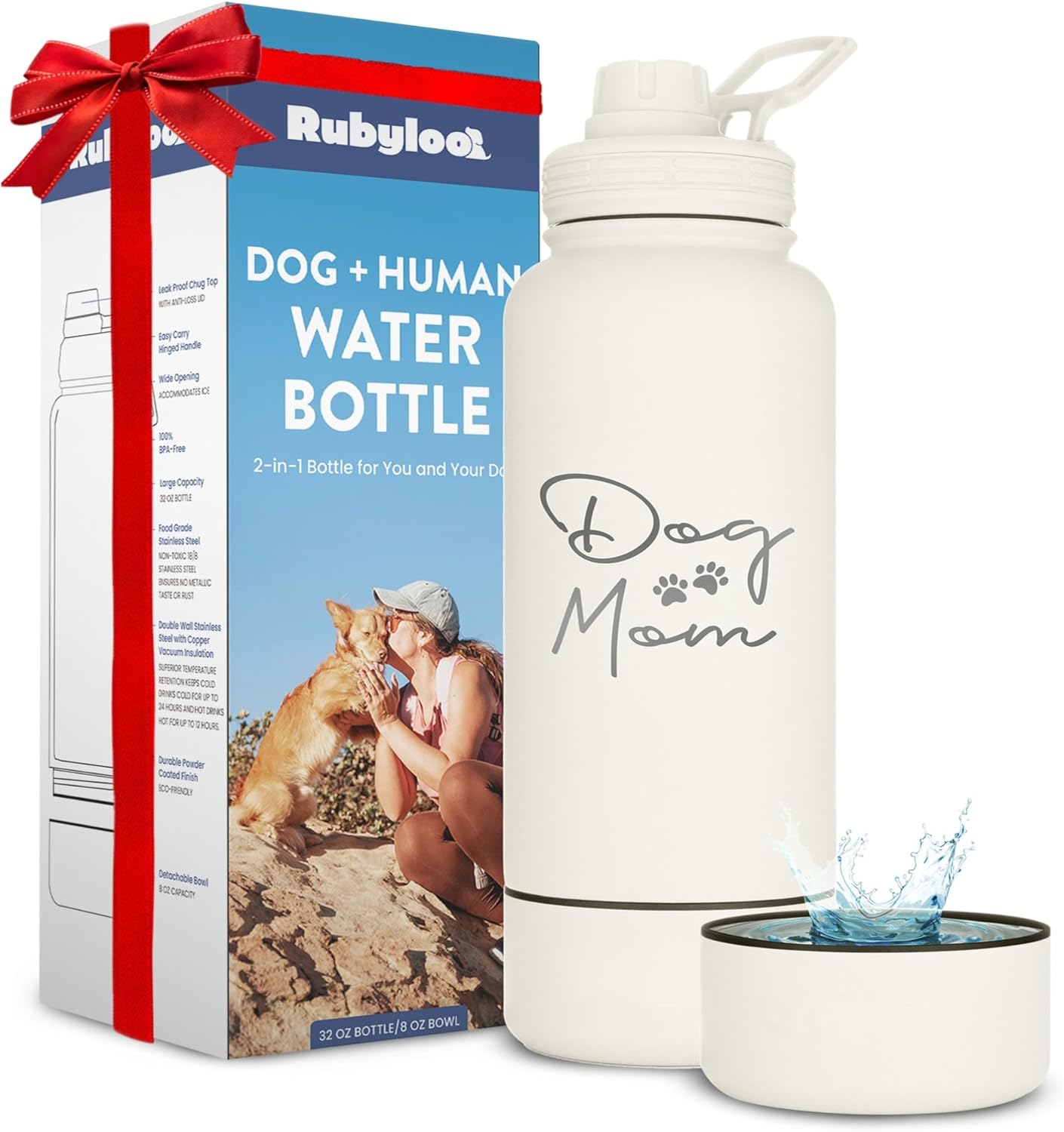 Dog Mom Water Bottle with Detachable Bowl for Hydration