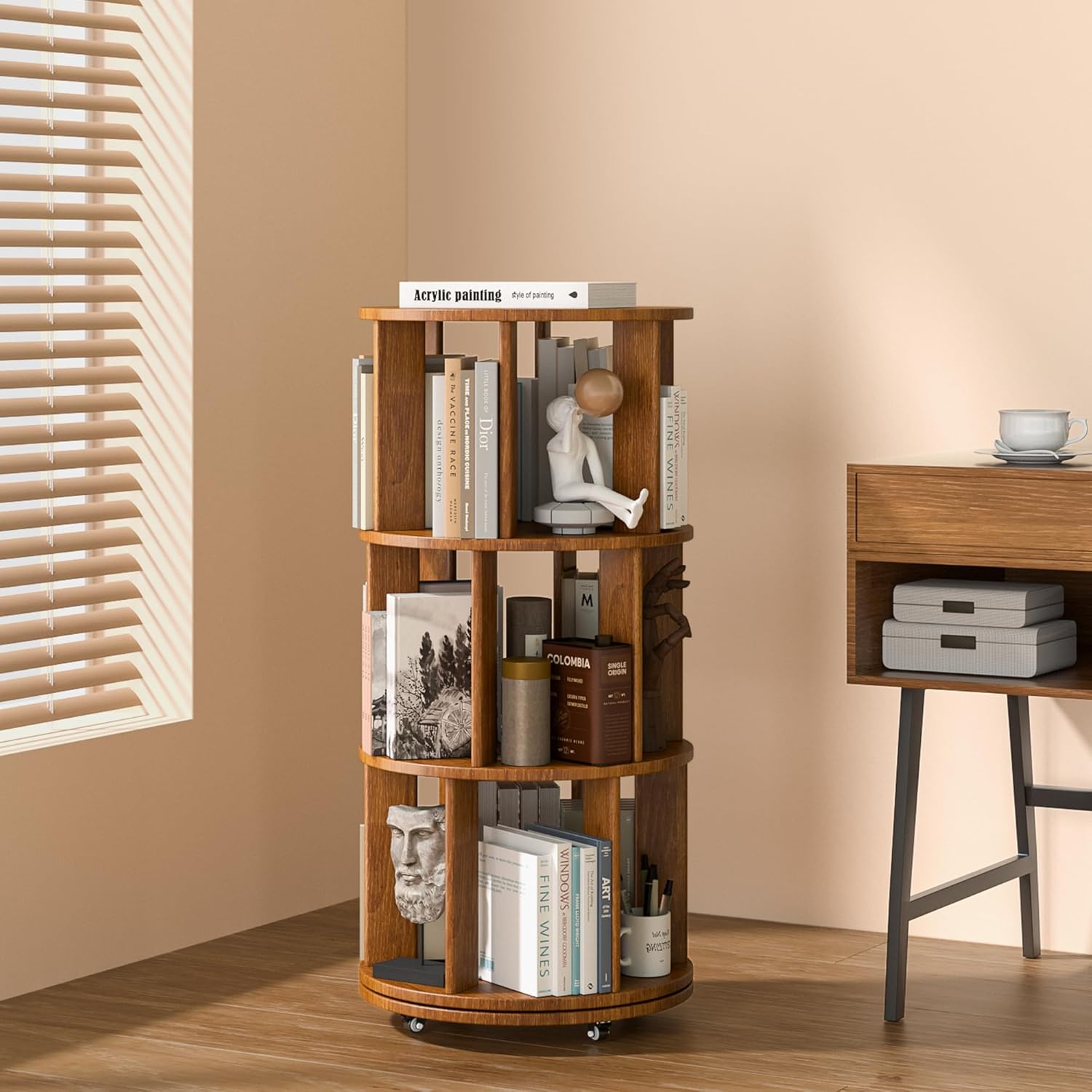 3 Tier Rotating Bookshelf Tower for Stylish Storage Solutions