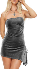 Womens Sparkly Strapless Dress - Glitter Bodycon Mini Party Dress