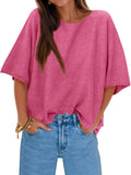 Cicy Bell Womens Half Sleeve Boat Neck Oversized Sweater - Casual Fall