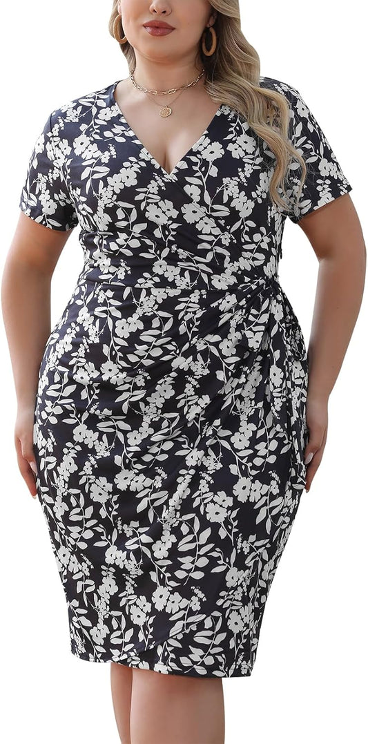 Plus Size Bodycon Wrap Dress for Curvy Women by Nemidor