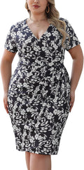 Nemidor Plus Size Wrap Bodycon Midi Dress for Curvy Women - Flattering