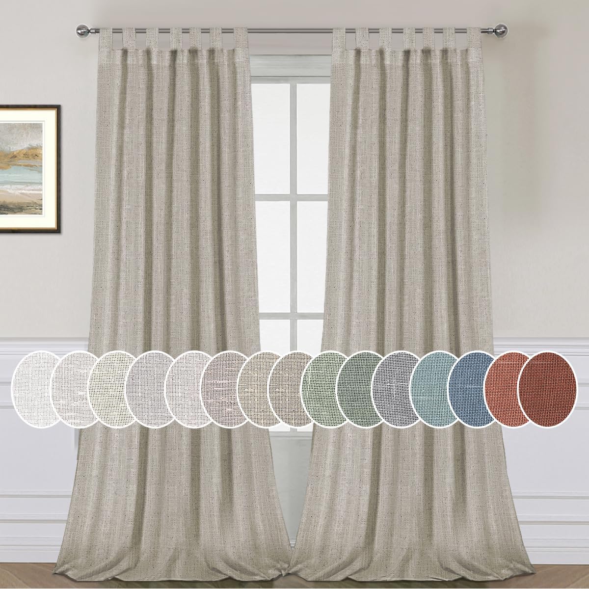 Natural Linen Curtains for Bedroom by H.VERSAILTEX - Light Filtering