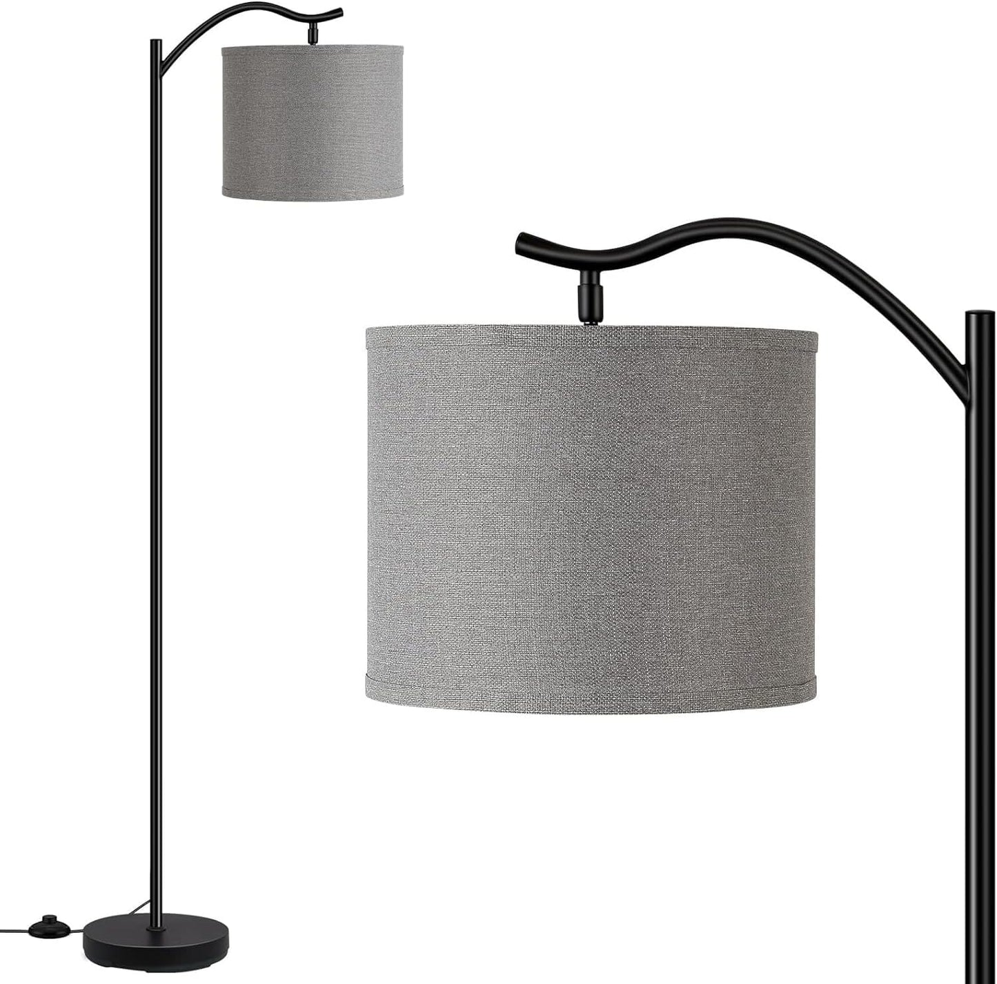 Modern Floor Lamp for Living Room with Linen Shade and Footswitch