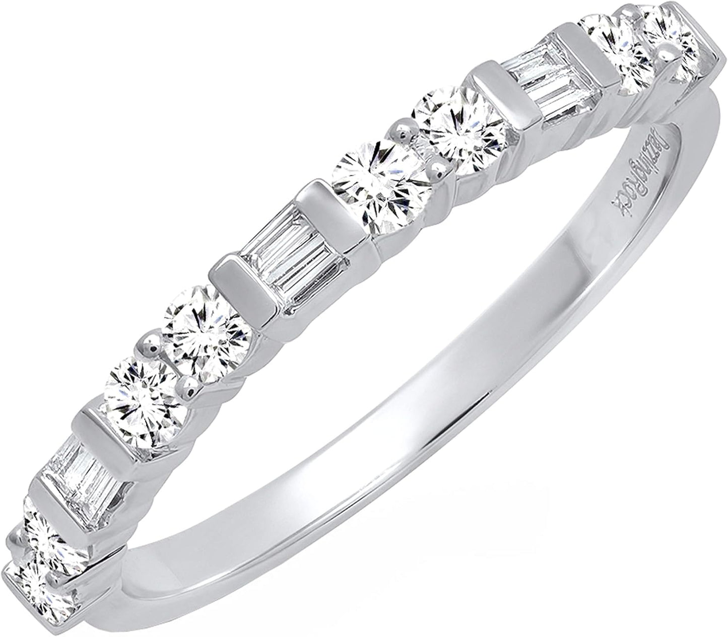 0.40 Cttw Baguette & Round White Diamond Stackable Wedding Band