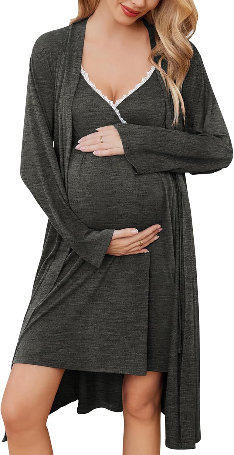 Ekouaer Maternity Nursing Gown and Robe Set for Comfort