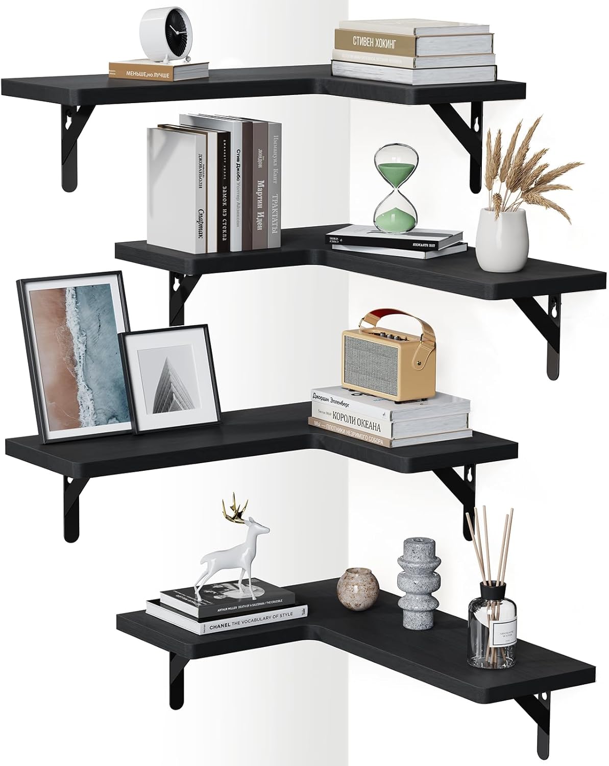Corner Floating Shelves Set of 4 for Home and Office Decor