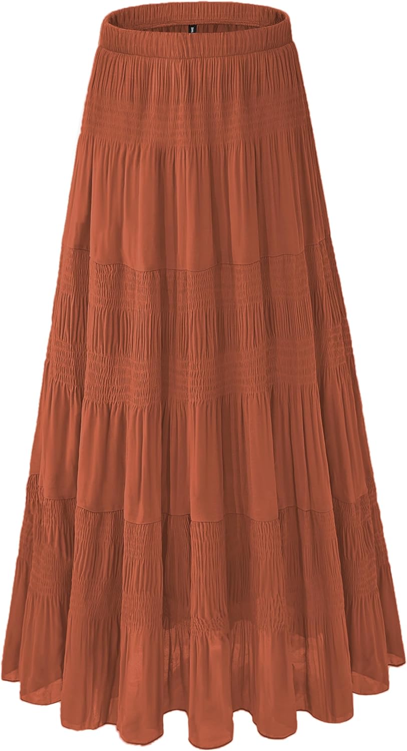 Women's Chiffon White Flowy Maxi Skirt for Boho Fall Style