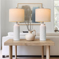 27ft White Modern Ceramic Table Lamps Set of 2 - Linen Shade Ambient