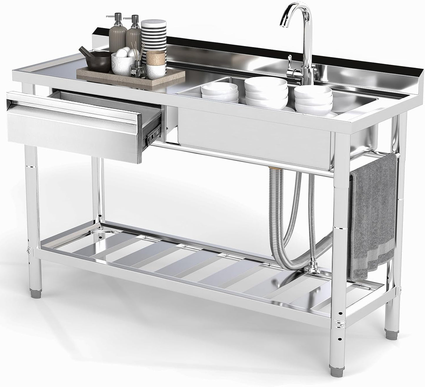 Stainless Steel Utility Sink with Hot and Cold Water Pipe