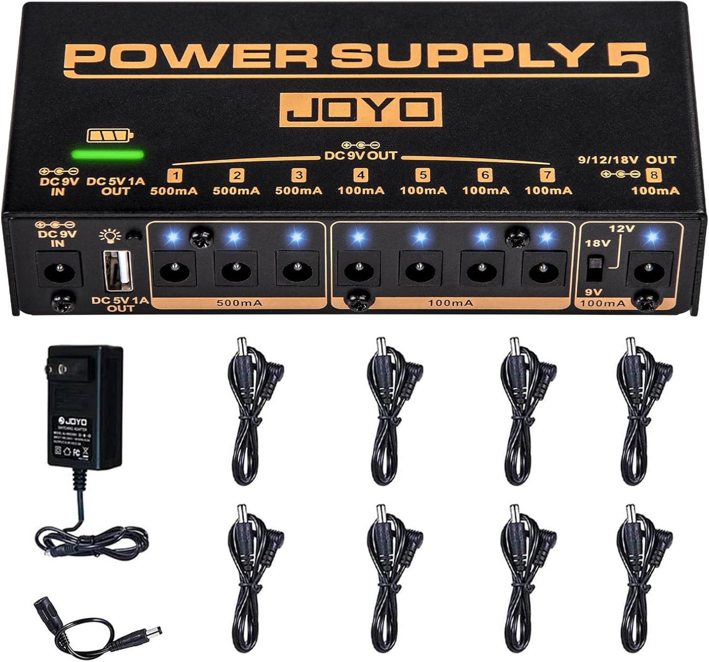 JOYO Guitar Pedal Power Supply with 8 Isolated Outputs and USB