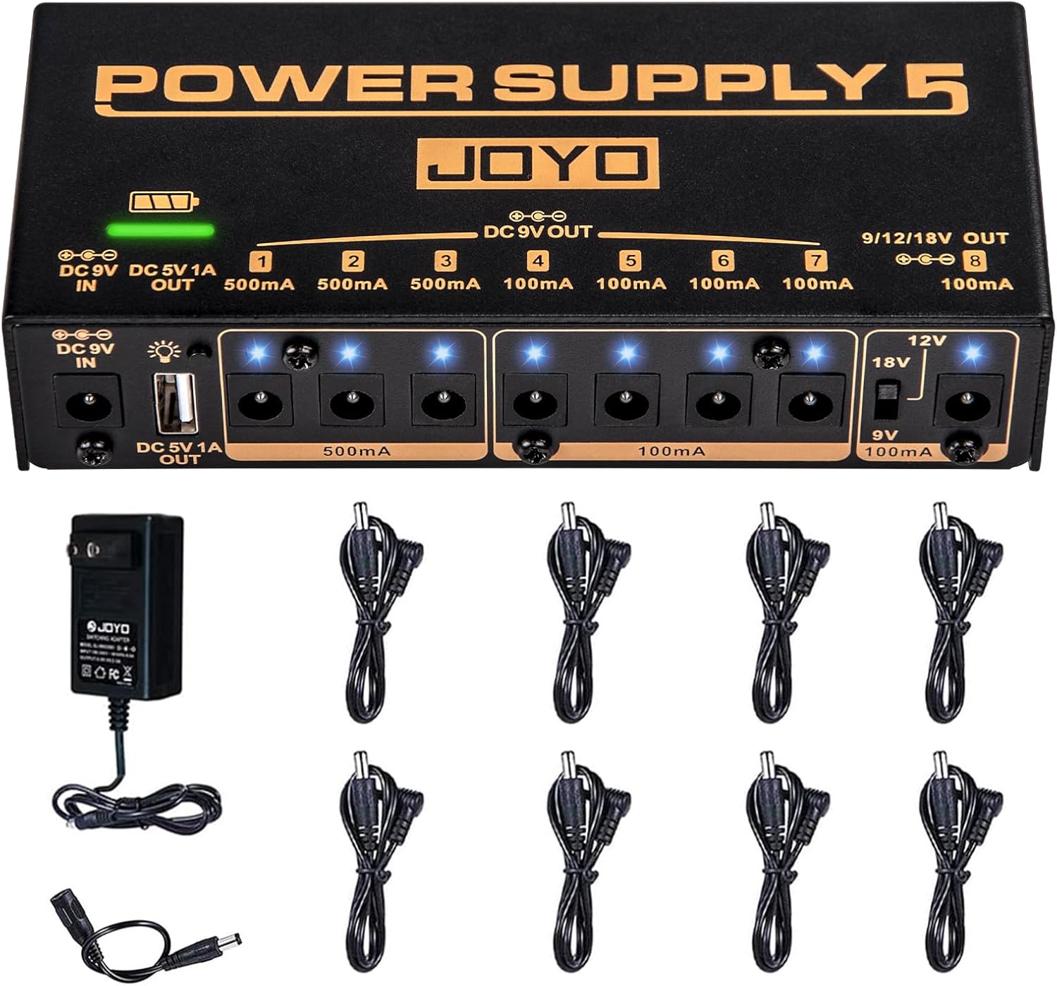 JOYO Guitar Pedal Power Supply with 8 Isolated Outputs and USB