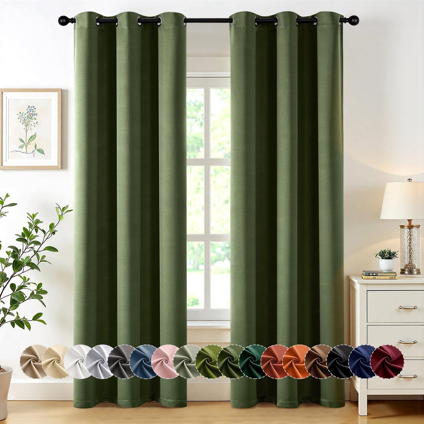 MIULEE Olive Green Blackout Curtains for Bedroom and Living Room