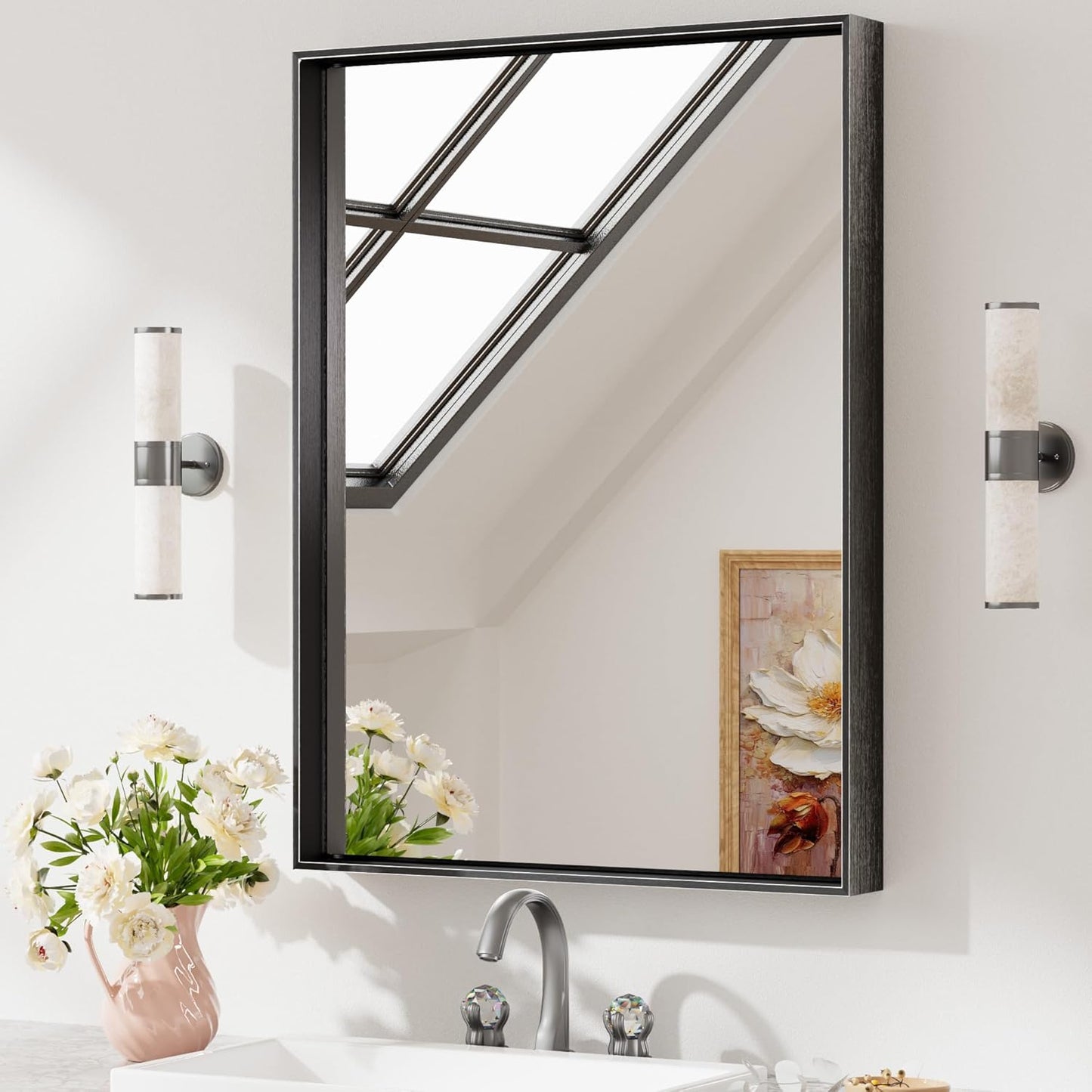 Keonjinn Black Mirror for Wall 24 x 32 Inch Rectangle Design