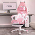 PUKAMI Pink Gaming Chair with Cat Ears and Footrest - Cute Ergonomic
