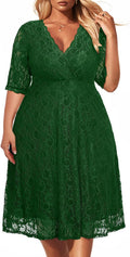 Elegant Plus Size Wedding Guest Lace Wrap V Neck Dress