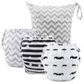 ALVABABY Large Baby Swim Diapers 3pcs with Wet Bag - Adjustable Fit
