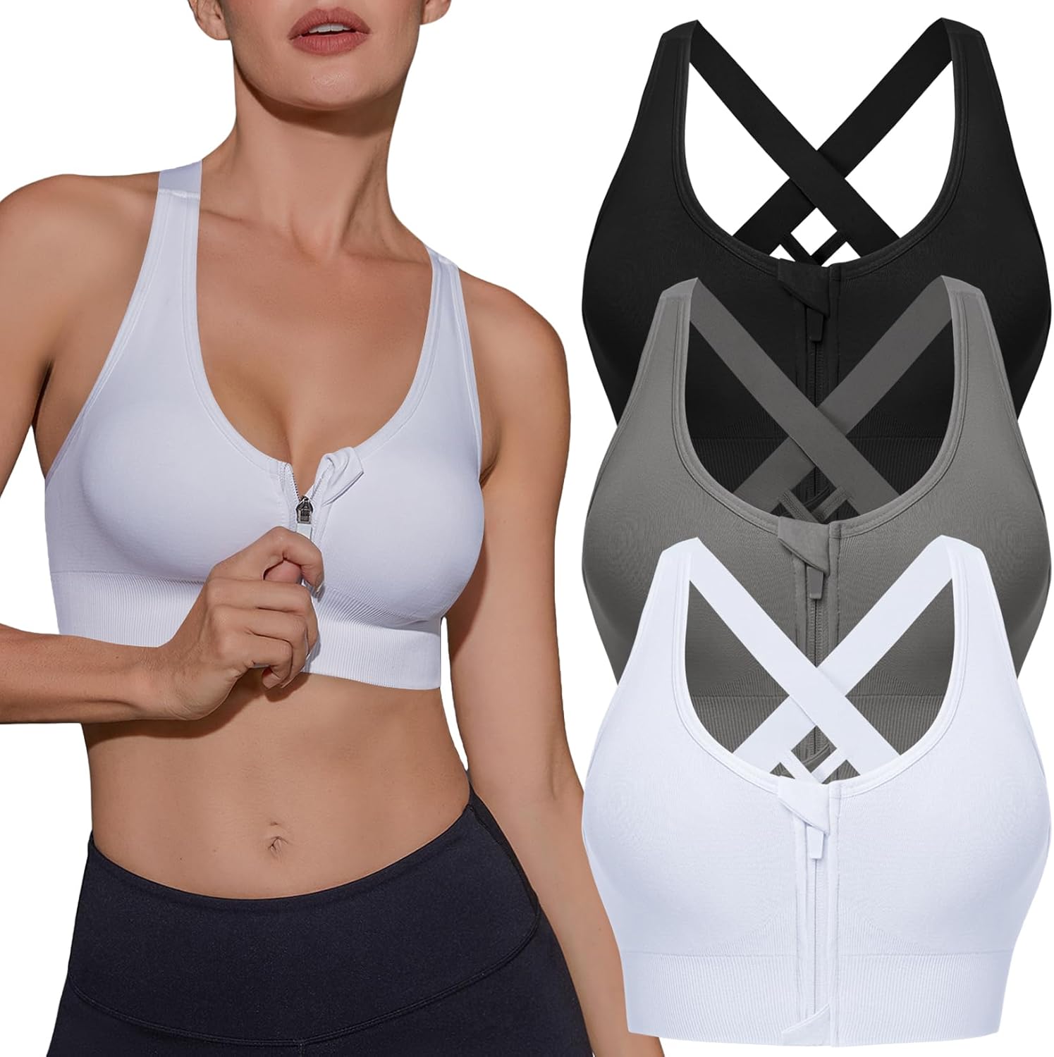 Sykooria Women Sports Bras High Impact Strappy Cross Back Style