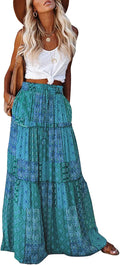 High Waist Paisley Maxi Skirt for Women - Boho Tie Waist