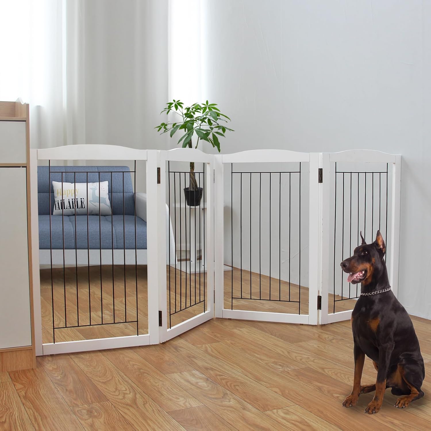 ZJSF Freestanding Foldable Dog Gate - Extra Wide Pet Fence