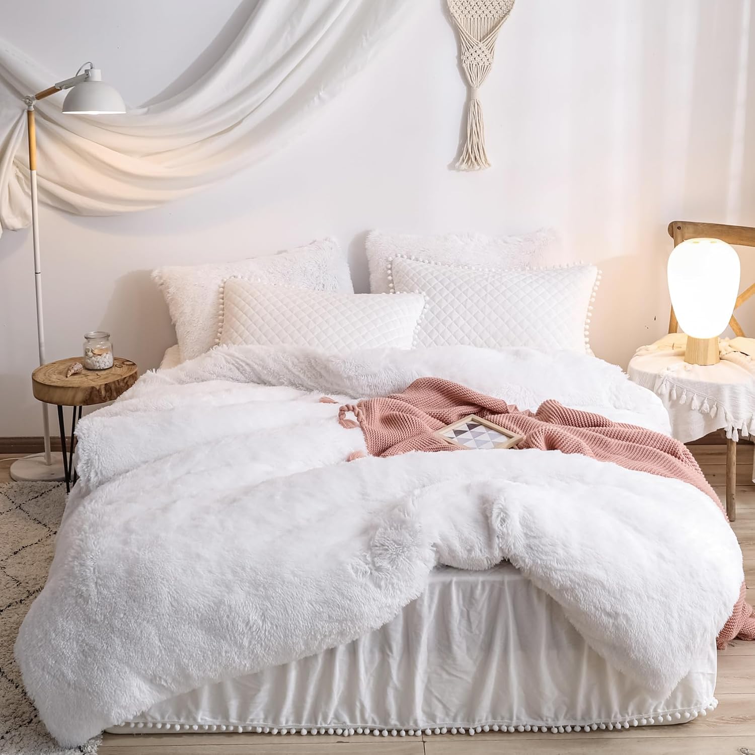 Faux Fur White Comforter Cover Set by HAIHUA for Twin