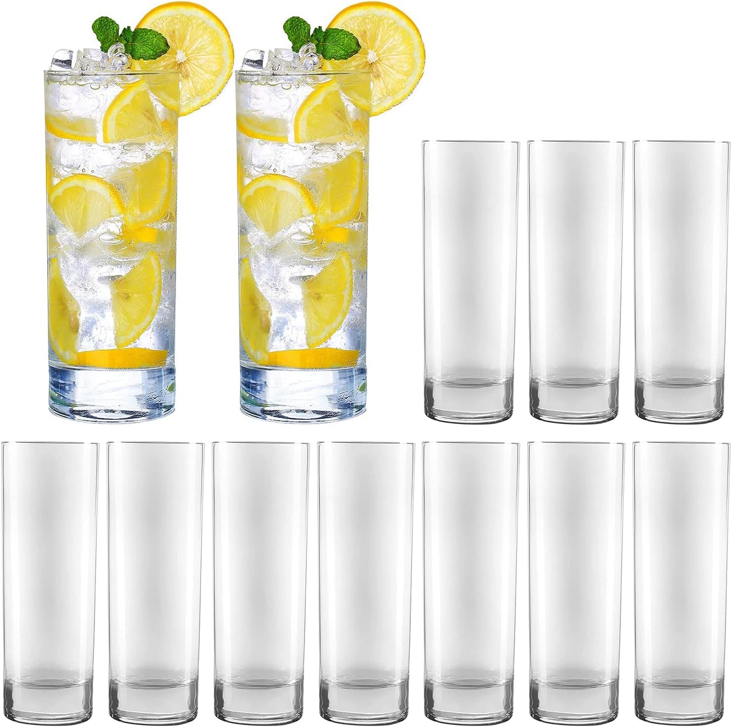 QAPPDA 10 oz Clear Highball Cocktail Glasses Set of 12