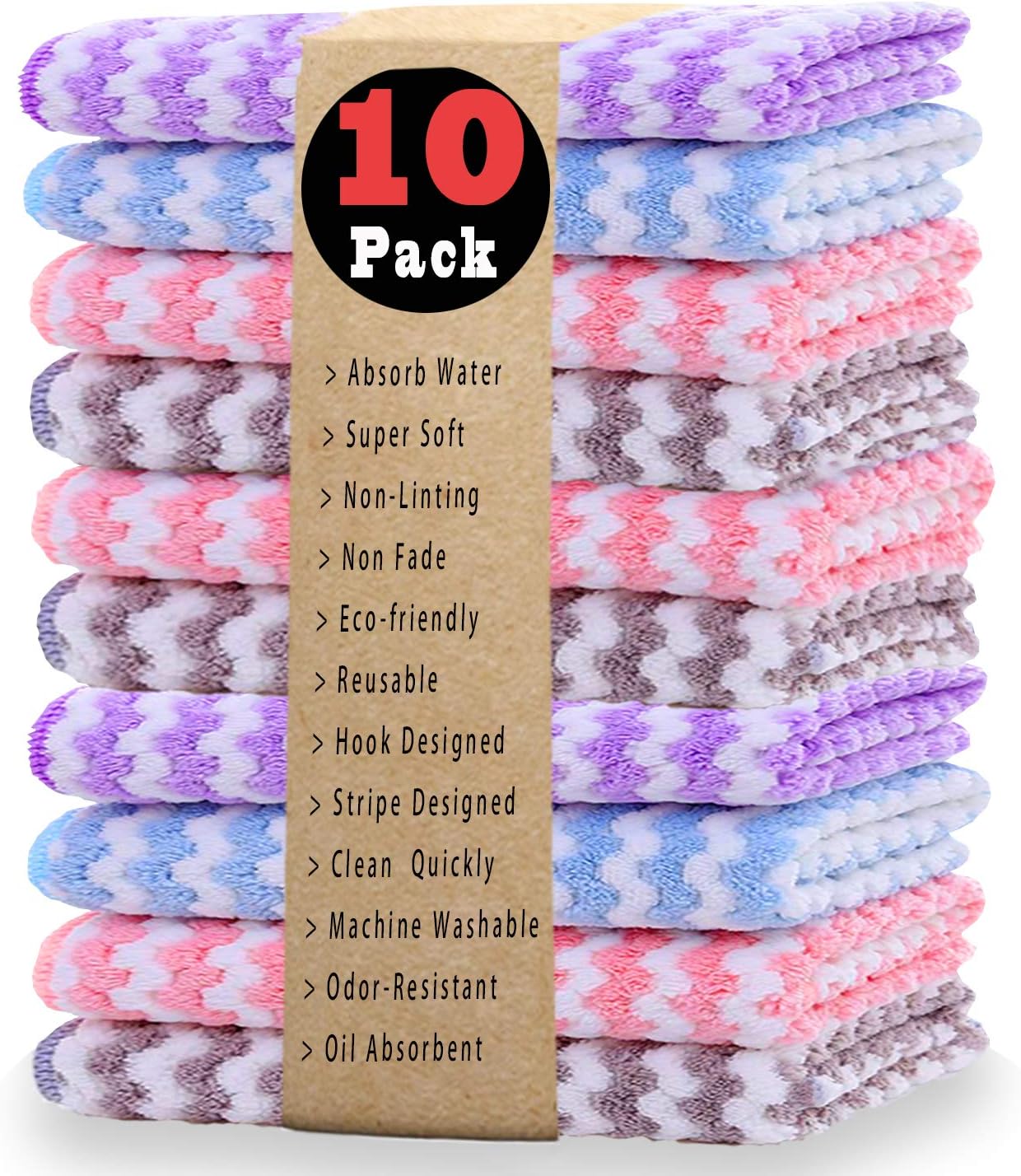 AMITER 10-Pack 100% Cotton Dish Towels Set - Best for Washing and Drying Dishes!
