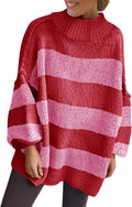 Oversized Striped Mock Neck Sweater Tunic - Cozy Fall Staple Women's