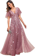 Sequin Sparkly V-Neck A-Line Floor Length Formal Evening Dress