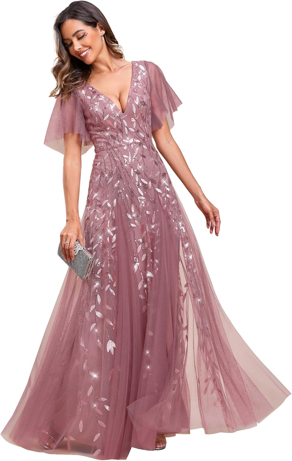 Stunning Sequin Sparkly V-Neck A-Line Evening Dress for All Occasions