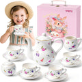 Porcelain Tea Set for Girls - Floral 13-Piece Playset with Case