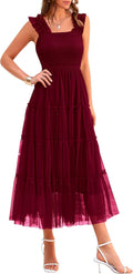 PRETTYGARDEN Women's Summer Tulle Midi Dress - Flowy Smocked Midi