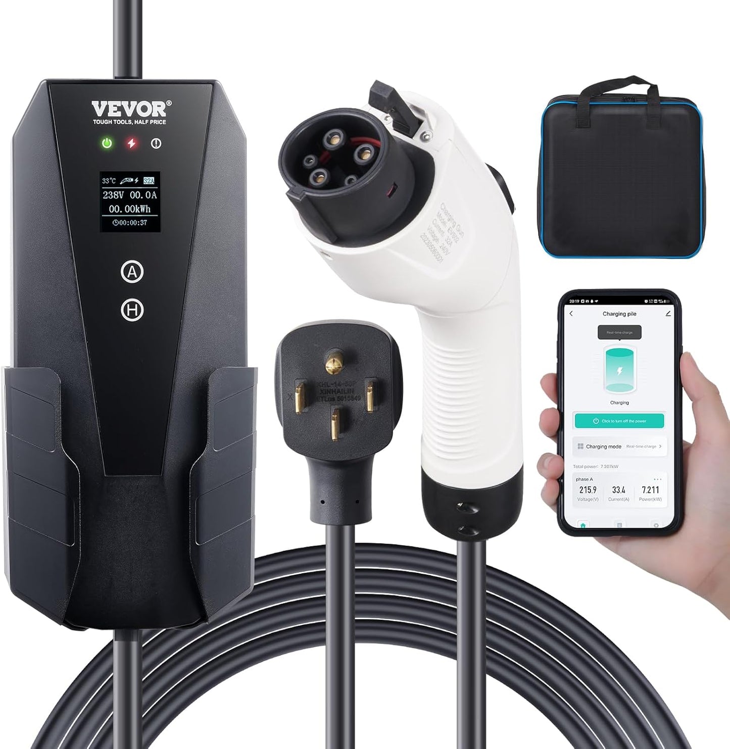 VEVOR Level 2 Portable EV Charger with 28 ft Charging Cable