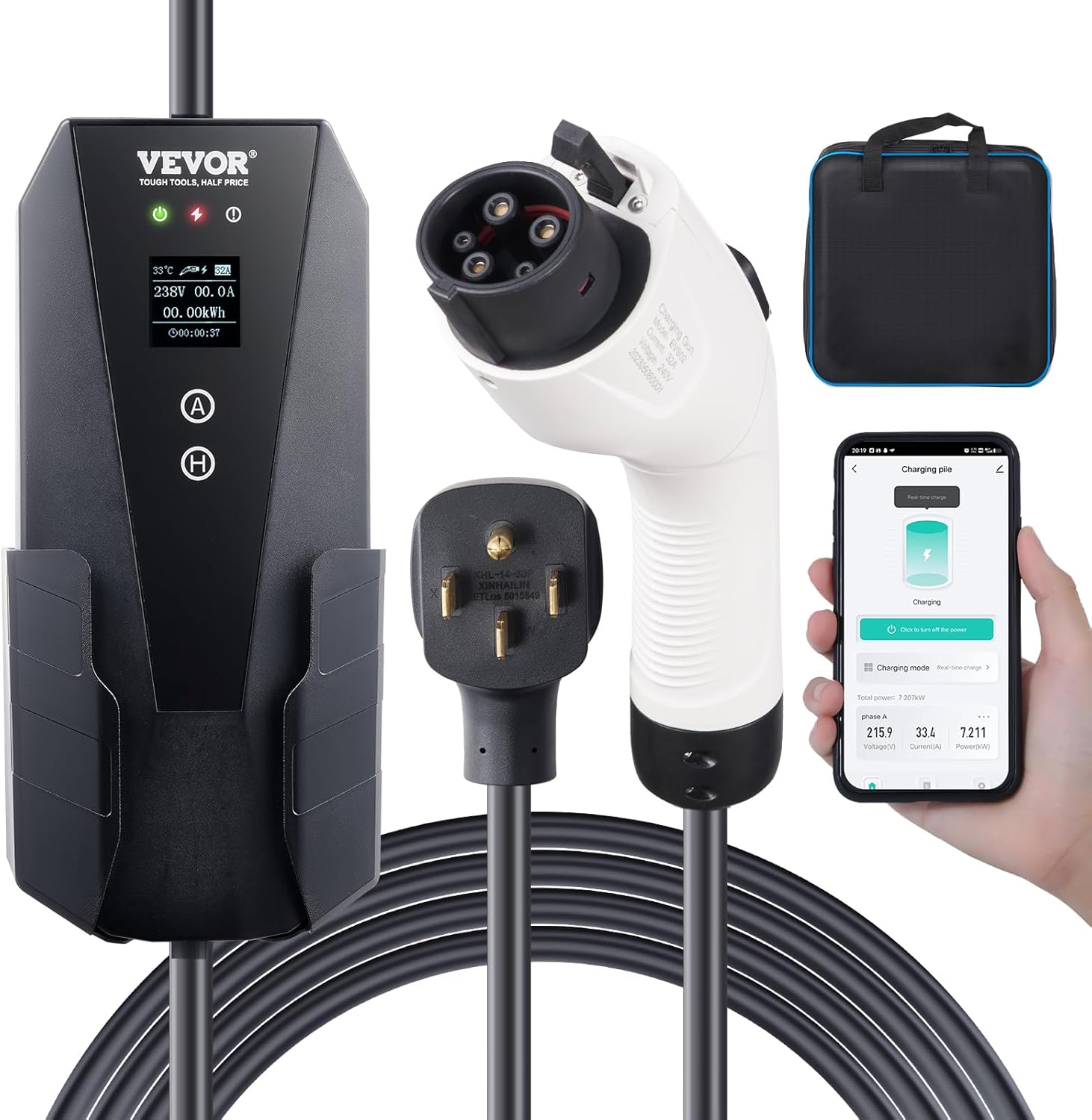 VEVOR Level 2 Portable EV Charger with 28 ft Charging Cable