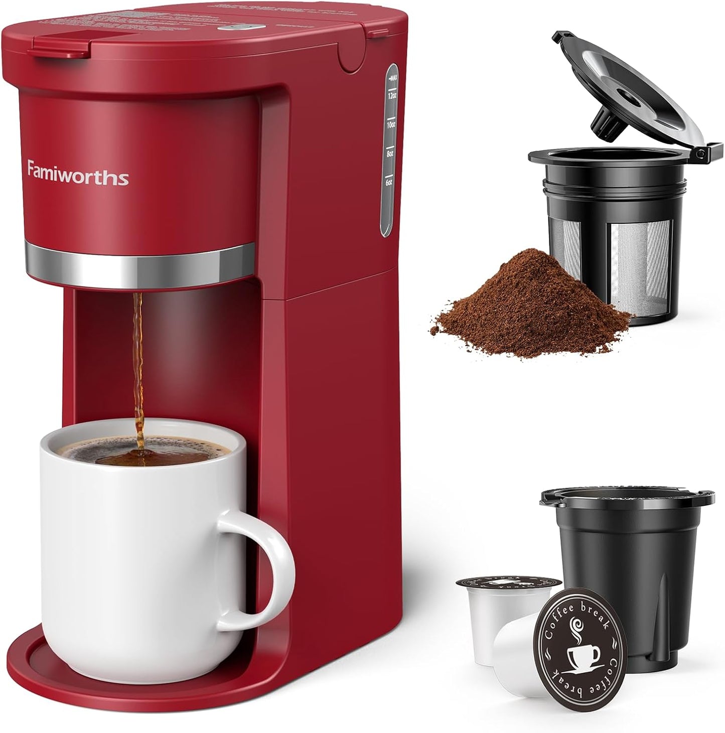 Famiworths Mini Coffee Maker for K Cup & Ground Coffee Brewing