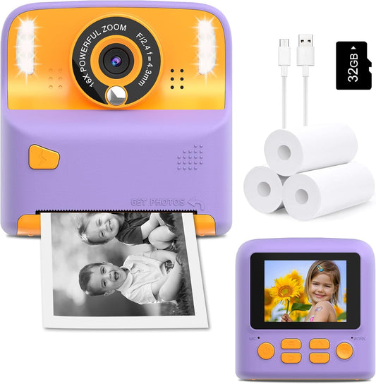 Amzelas Kids Instant Print Camera | Capture Memories in B&W | Perfect Gift for 3-12 Yr Olds