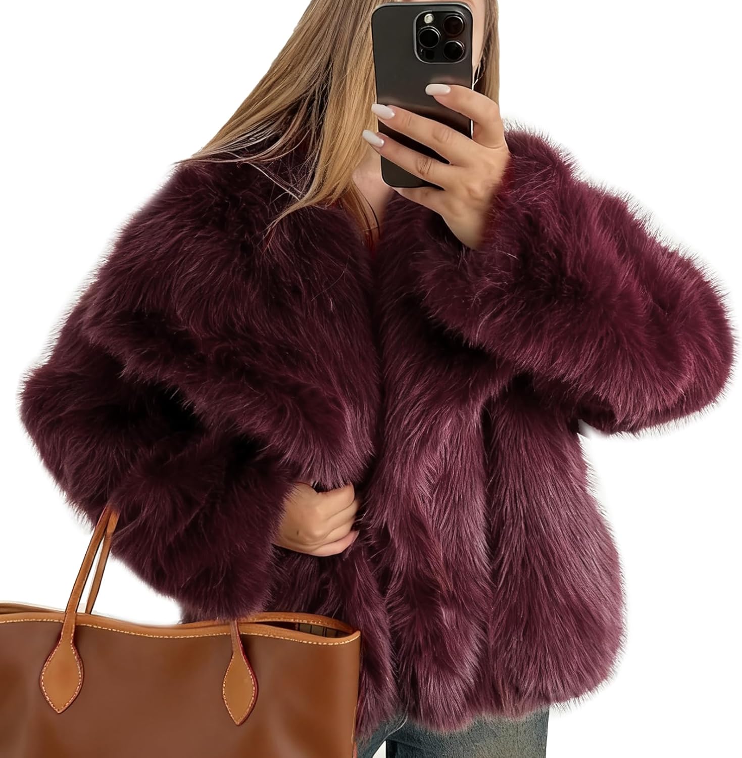 Flygo Women's Faux Fur Coat - Fluffy Winter Jacket for Style