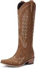 Cowboy Boots for Women Knee High Pointed Toe Chunky Heel (Style XDGV)