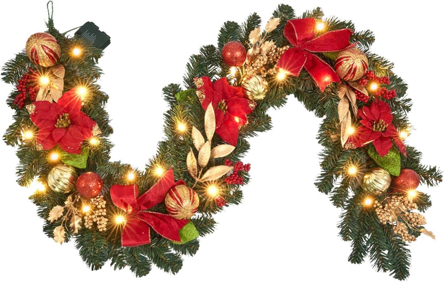 6ft Pre-lit Christmas Garland with Poinsettia and LED Lights
