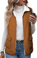 Women Puffer Vest Reversible Sherpa Fleece - Warm Lightweight Layer