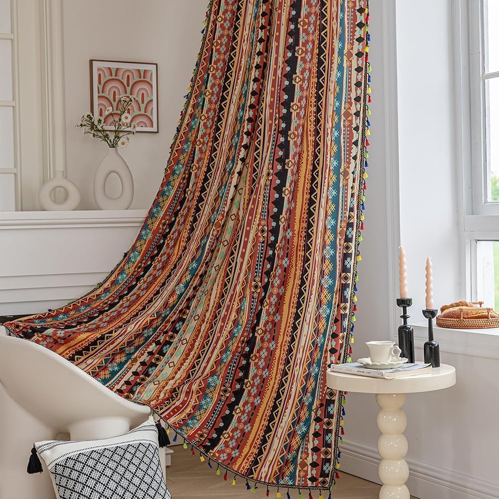 Boho Curtains Geometric Light Filtering Semi-Blackout Drapes