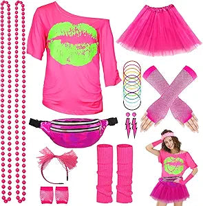 WILDPARTY 80s Costume Accessories Set for Women - All Pink XL