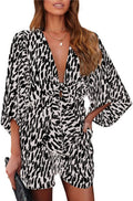 Womens Floral Print Shorts Jumpsuit Romper - Casual Summer Wrap