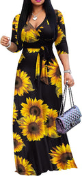 Plus Size Maxi Dress for Women V-Neck 3/4 Sleeve - Comfortable Fit 95%