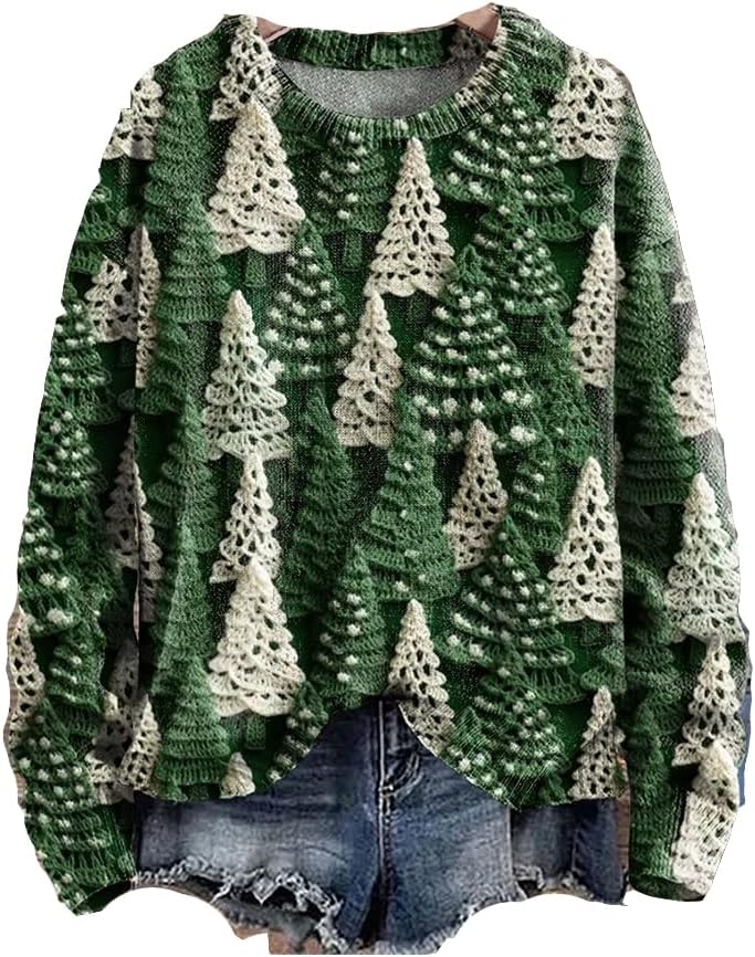 Festive Christmas Tree Print Cardigan - Cozy Holiday Style!