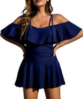 COCOPEAR One Piece Flounce Swimsuit Off Shoulder Tummy Control