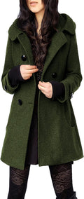 Tanming Women's Wool Pea Coat Trench with Hood - Warm Above Knee