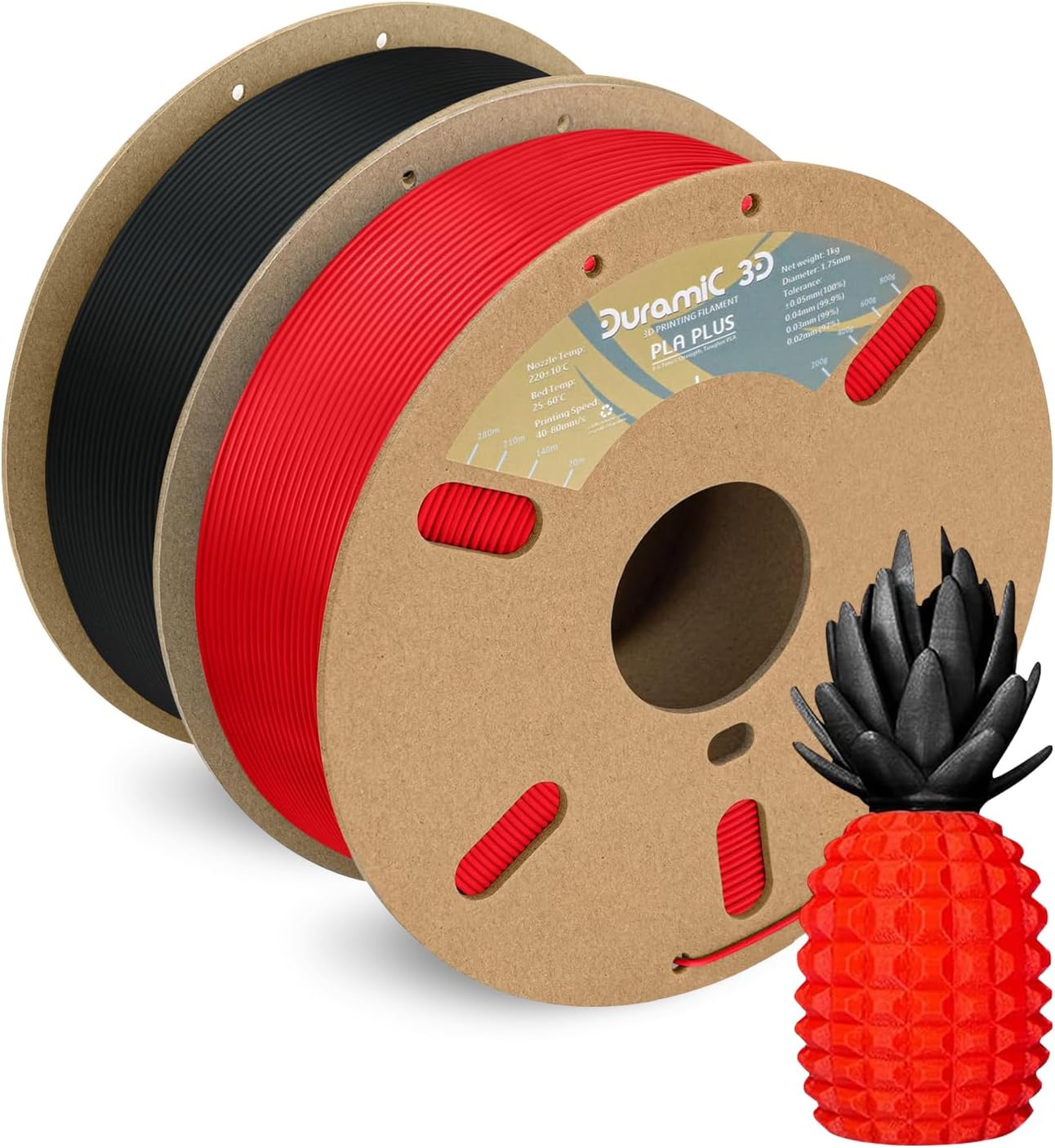 DURAMIC 3D PLA+ Filament 1.75mm 2Kg Black Red Tougher Stronger